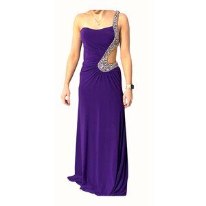 Evenings by Allure One-Shoulder Purple Evening Gown w/ Beaded  Side Back Cutout